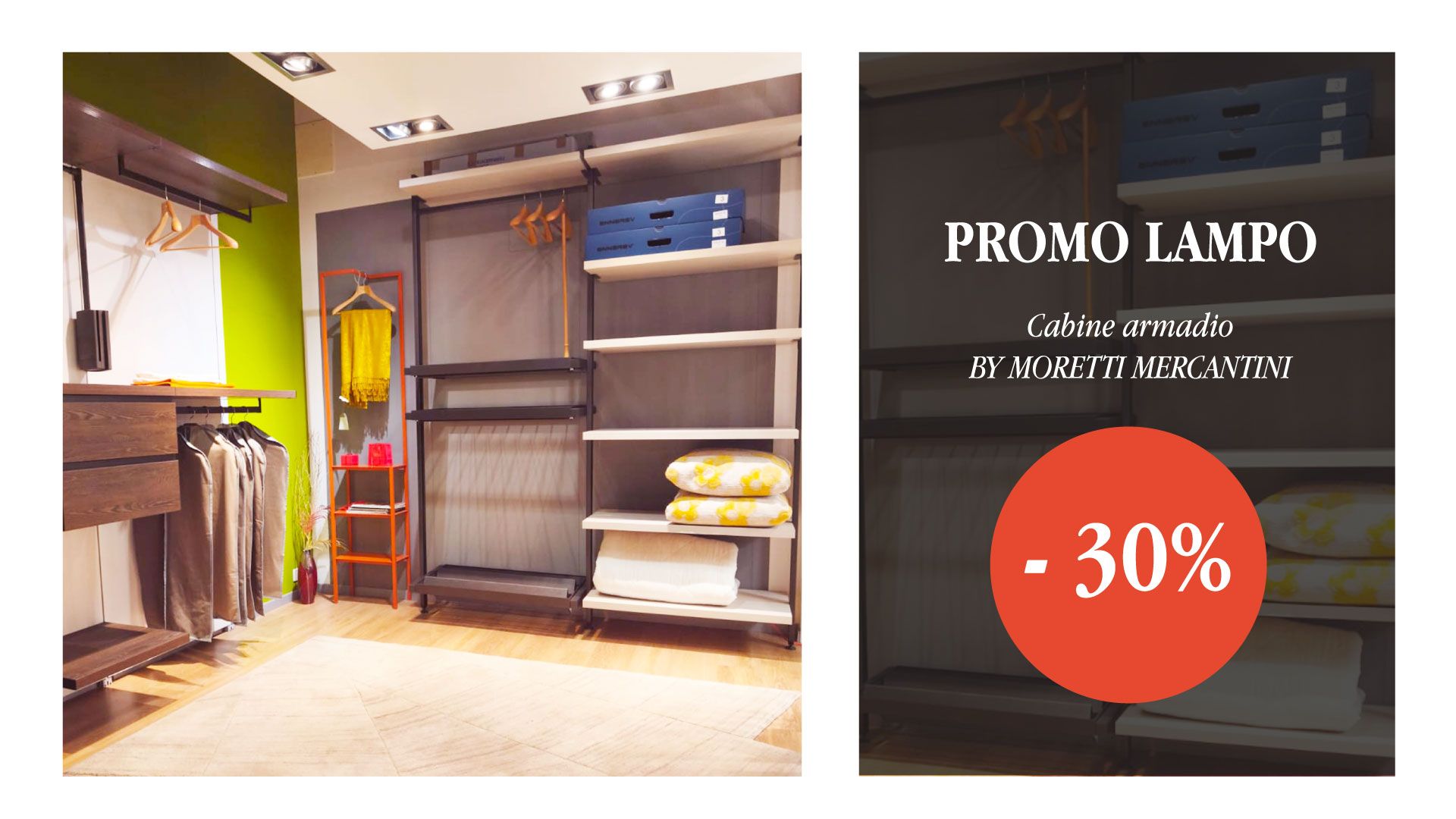 Cabina armadio moderna Moretti Mercantini con libreria e appendiabiti, sconto del 30% da Mobili Rosin.