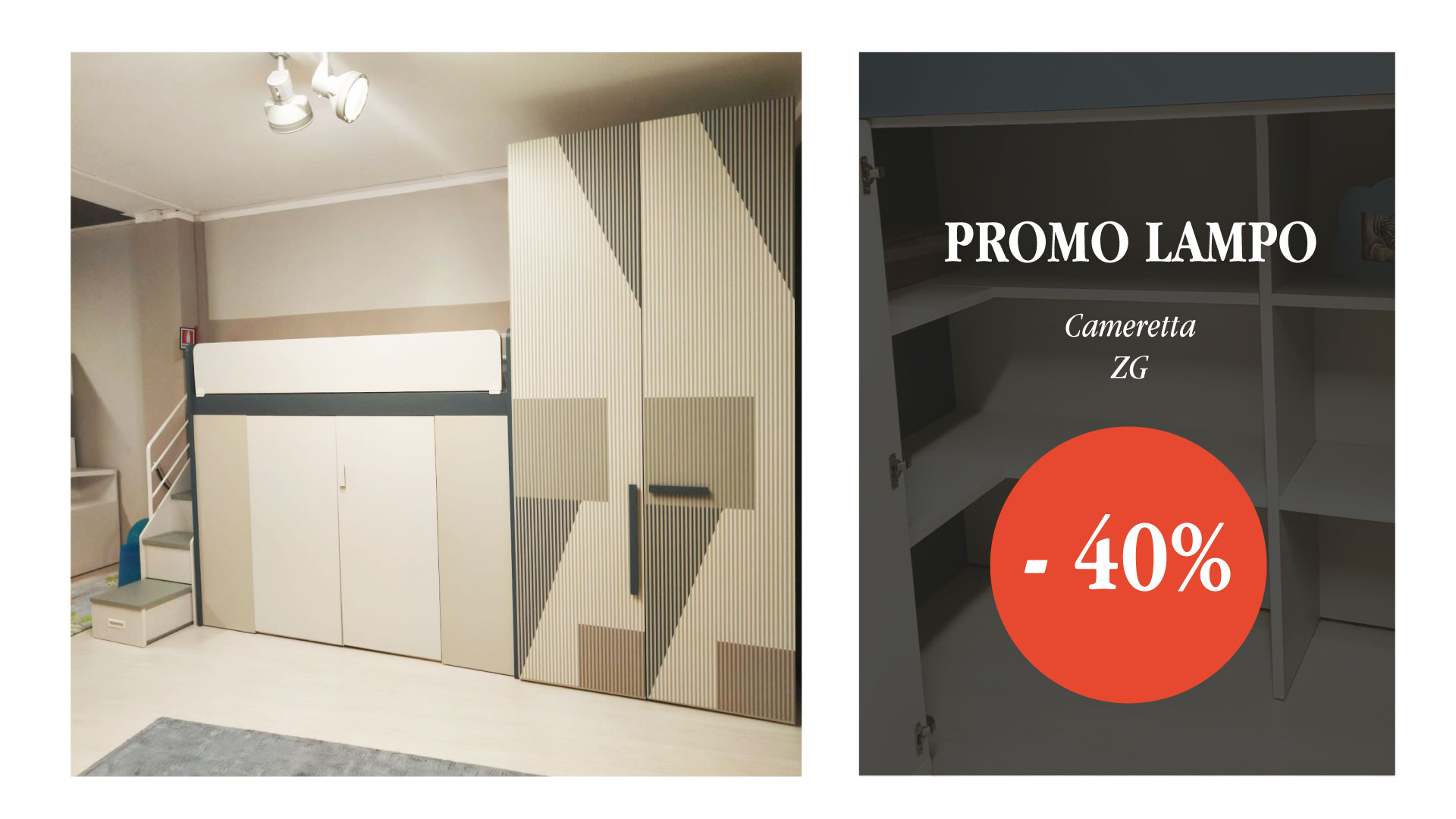 Cameretta ZG con armadio e letto a soppalco in promozione da Mobili Rosin, sconto del 40%.